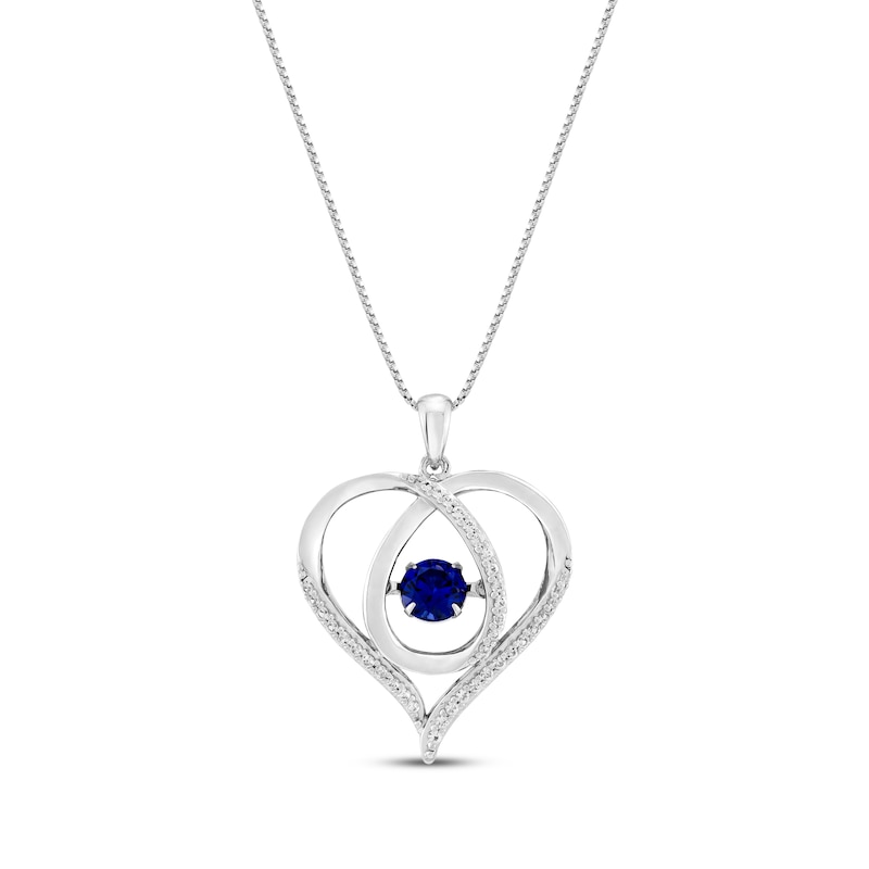 Main Image 1 of Unstoppable Love Blue & White Lab-Created Sapphire Heart Loop Necklace Sterling Silver 18&quot;