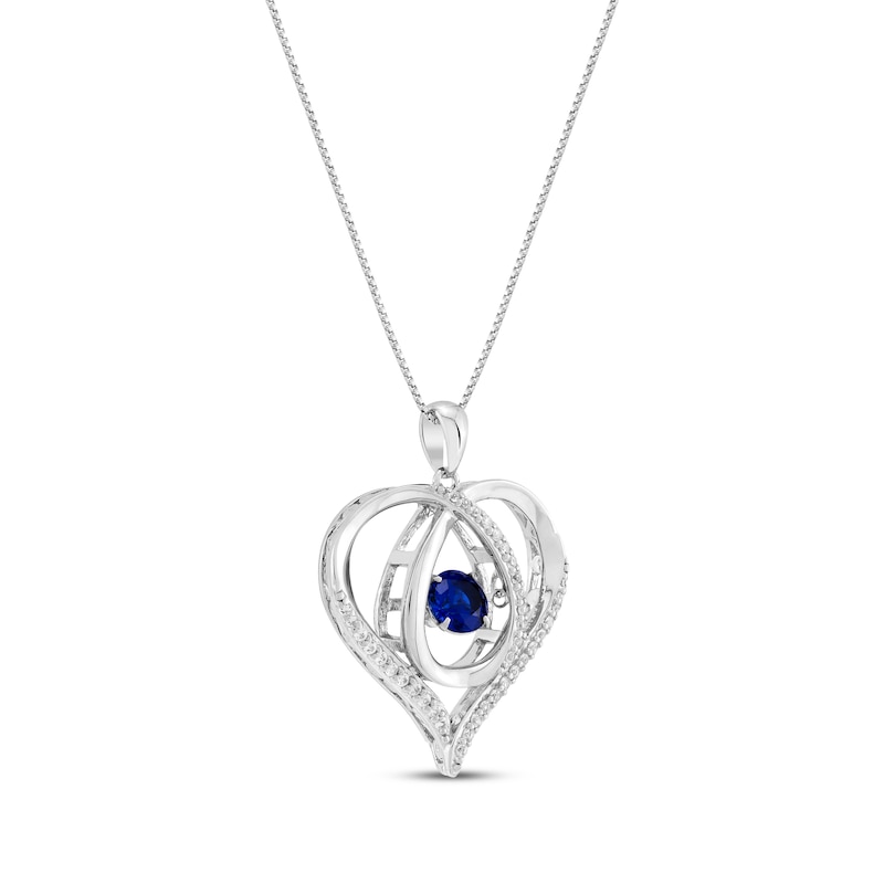 Main Image 2 of Unstoppable Love Blue & White Lab-Created Sapphire Heart Loop Necklace Sterling Silver 18&quot;