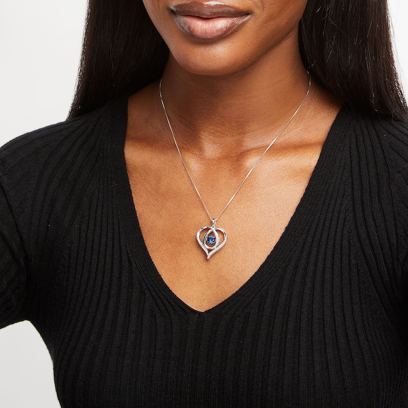 Main Image 3 of Unstoppable Love Blue & White Lab-Created Sapphire Heart Loop Necklace Sterling Silver 18&quot;