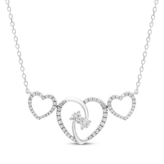 Kay Diamond Triple-Heart Necklace 1/2 ct tw 10K White Gold 18"