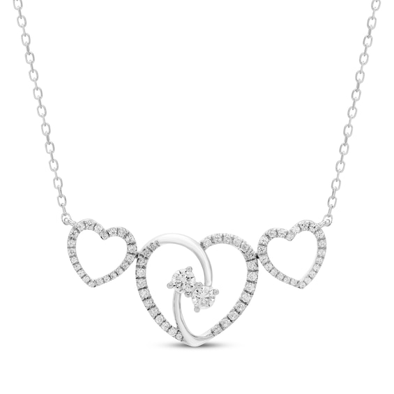 Diamond Triple-Heart Necklace 1/2 ct tw 10K White Gold 18"