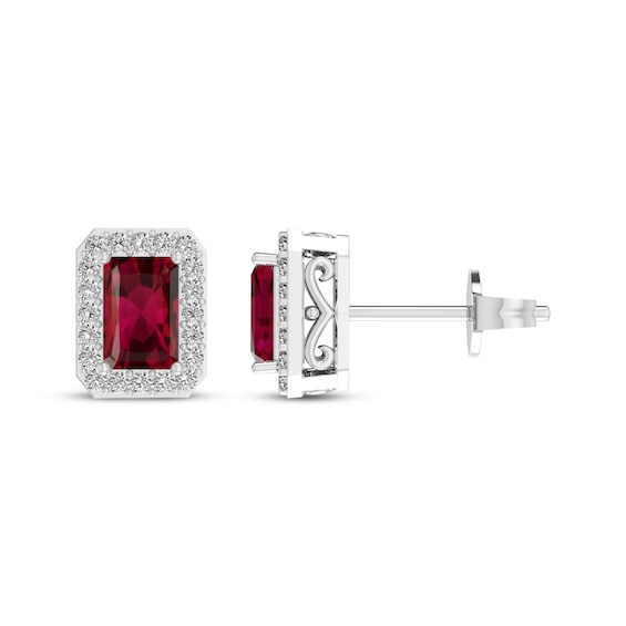 Octagon-Cut Lab-Created Ruby & White Lab-Created Sapphire Earrings Sterling Silver