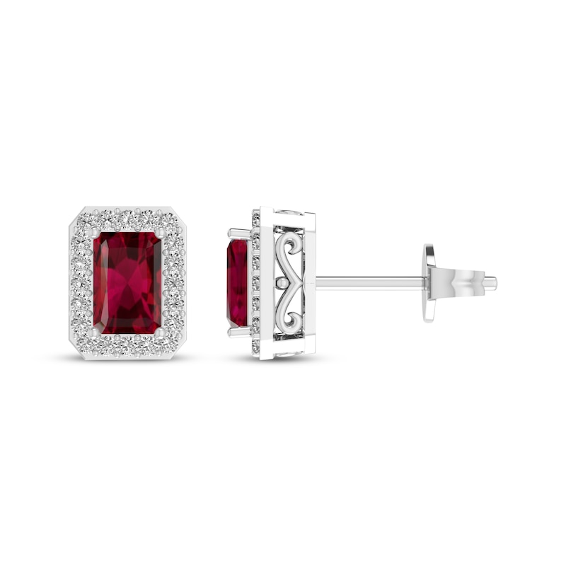 Pear-Shaped Lab-Created Ruby & White Lab-Created Sapphire Double Halo Stud  Earrings Sterling Silver