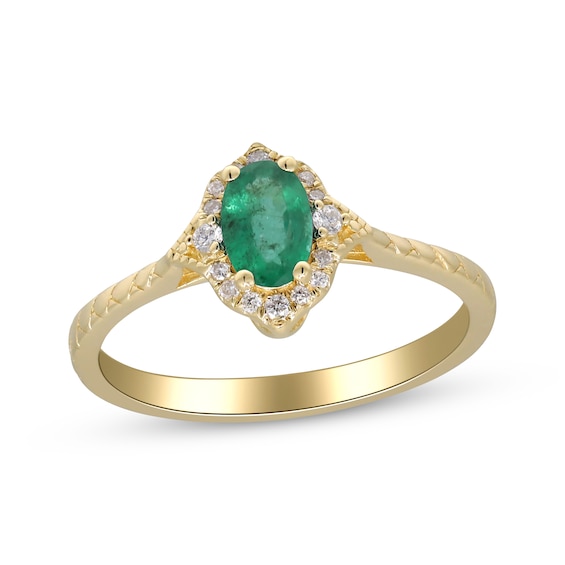 Oval-Cut Emerald & Diamond Ring 1/15 ct tw 14K Yellow Gold