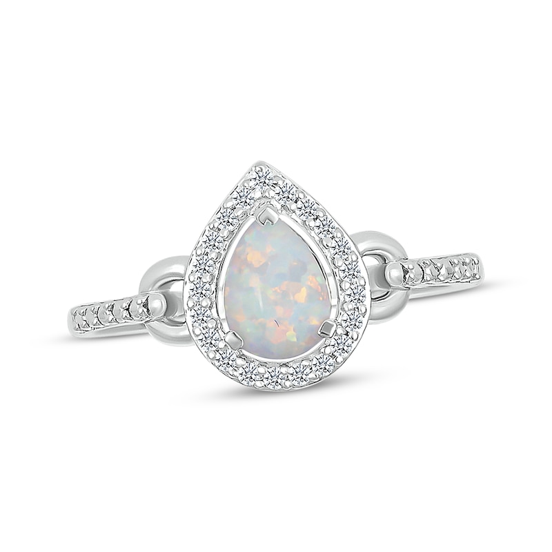 Main Image 1 of Pear-Shaped Lab-Created Opal & Diamond Ring 1/10 ct tw Sterling Silver