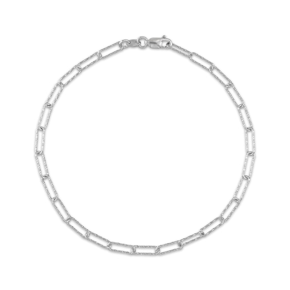 Diamond-Cut Glitter Paperclip Chain Anklet Solid Sterling Silver 9.75"