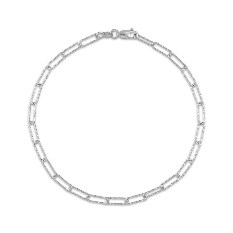 Main Image 1 of Diamond-Cut Glitter Paperclip Chain Anklet Solid Sterling Silver 9.75&quot;