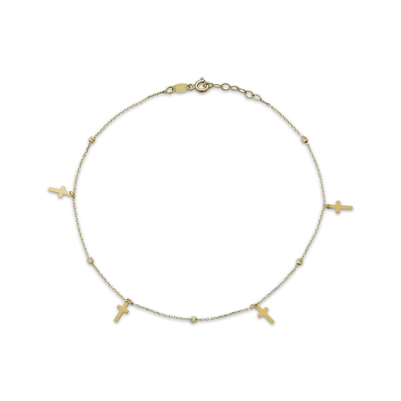 Main Image 1 of Cross Station Anklet Semi-Solid 10K Yellow Gold 10&quot;