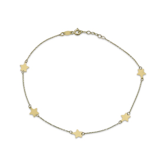 Star Station Anklet Semi-Solid 10K Yellow Gold 10"