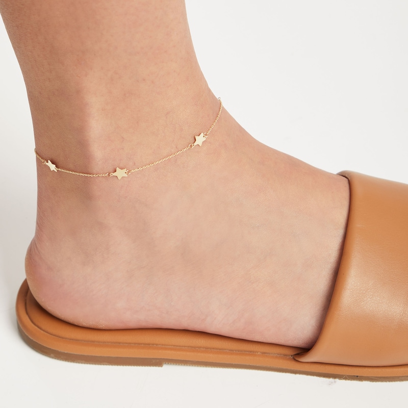 Main Image 2 of Star Station Anklet Semi-Solid 10K Yellow Gold 10&quot;