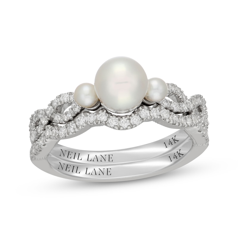 Main Image 1 of Neil Lane Akoya Cultured Pearl & Diamond Three-Stone Bridal Set 3/8 ct tw 14K White Gold