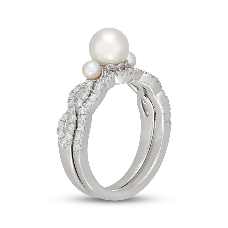 Main Image 2 of Neil Lane Akoya Cultured Pearl & Diamond Three-Stone Bridal Set 3/8 ct tw 14K White Gold