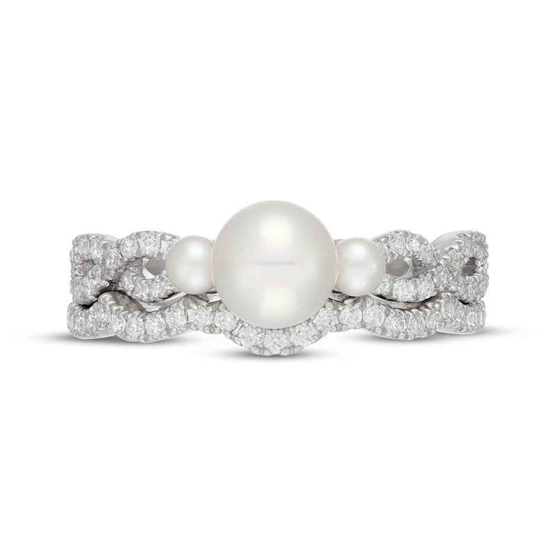Main Image 3 of Neil Lane Akoya Cultured Pearl & Diamond Three-Stone Bridal Set 3/8 ct tw 14K White Gold
