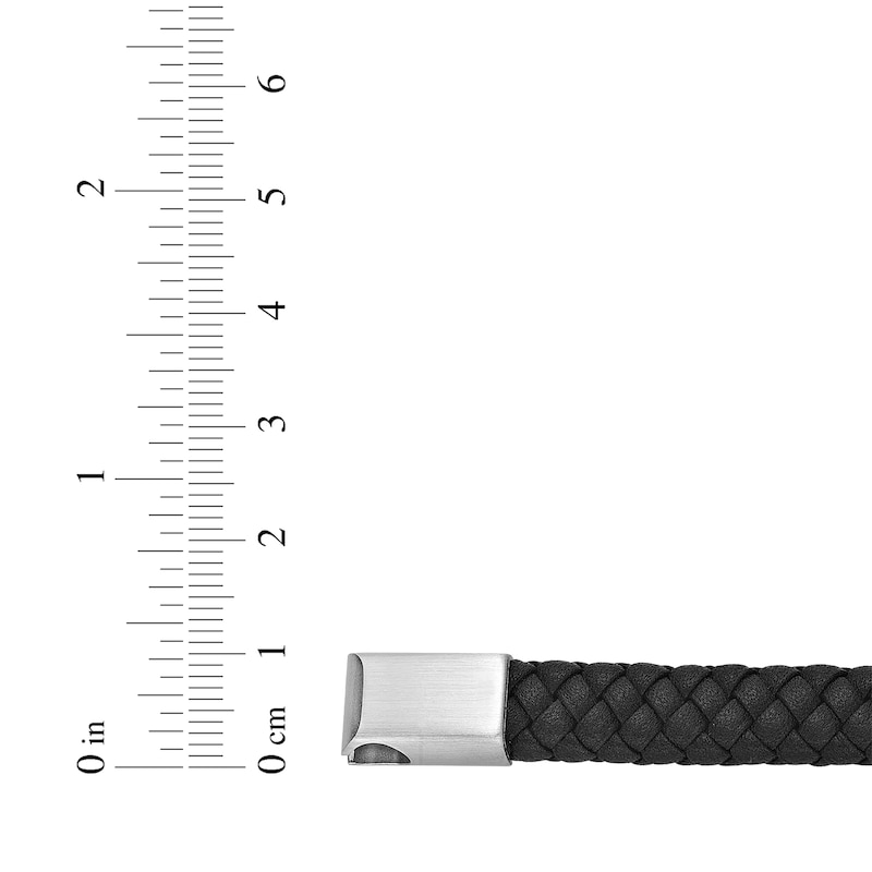 Main Image 5 of Men's Black Leather & Curb Chain Bracelet Stainless Steel 8.5&quot;