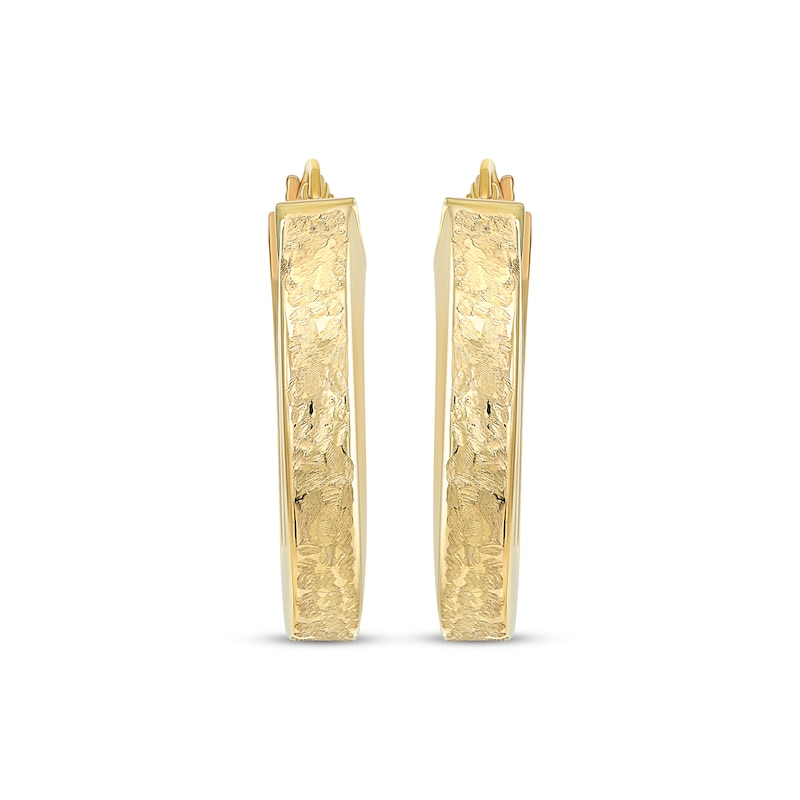 Reaura Square-Edge Textured Hoop Earrings Repurposed 14K Yellow Gold 26mm