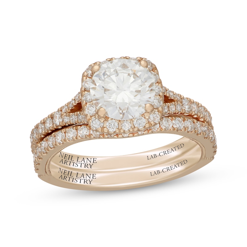 Main Image 1 of Neil Lane Artistry Round-Cut Lab-Grown Diamond Halo Bridal Set 2-1/4 ct tw 14K Yellow Gold