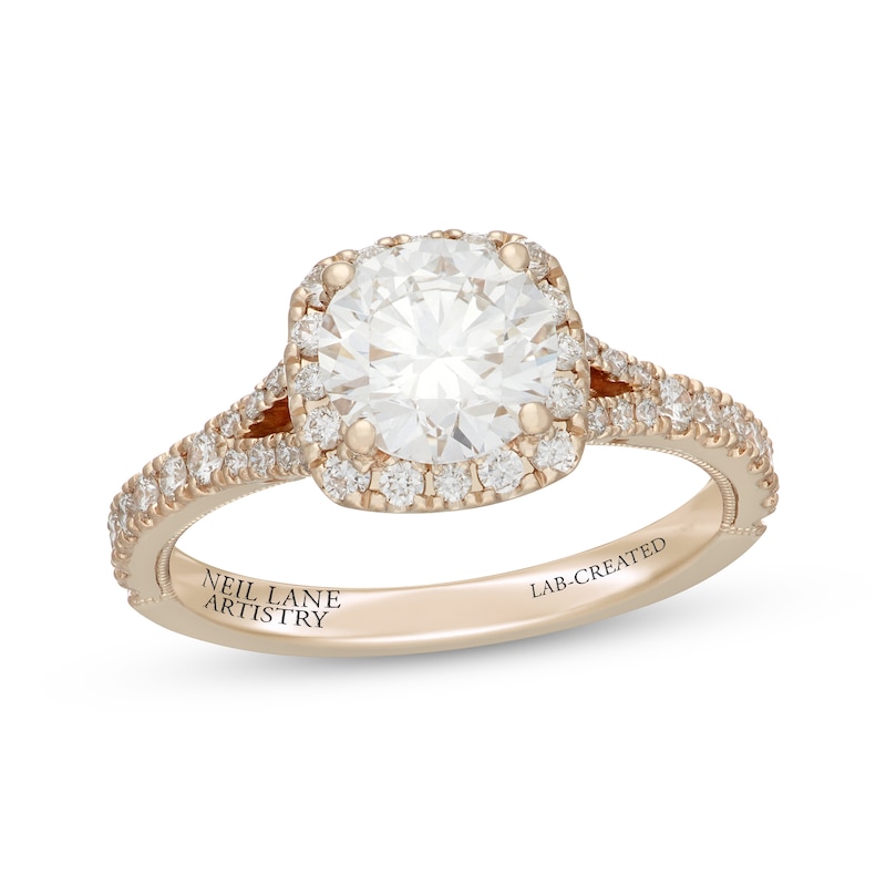Main Image 4 of Neil Lane Artistry Round-Cut Lab-Grown Diamond Halo Engagement Ring 2 ct tw 14K Yellow Gold