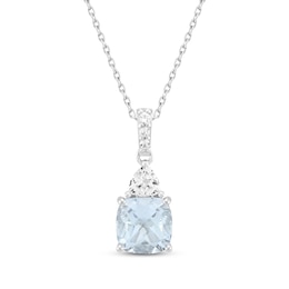 Cushion-Cut Aquamarine & White Lab-Created Sapphire Necklace Sterling Silver 18"