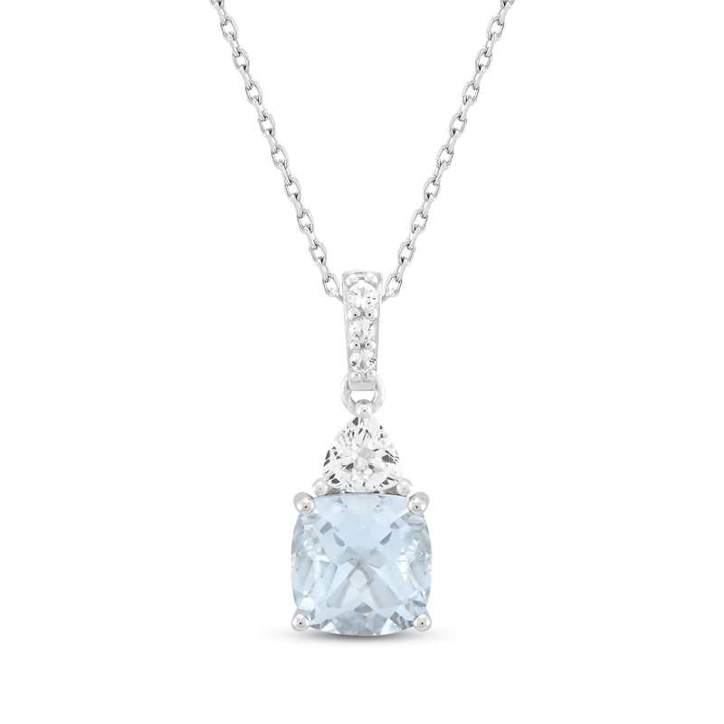 Cushion-Cut Aquamarine & White Lab-Created Sapphire Necklace Sterling Silver 18"