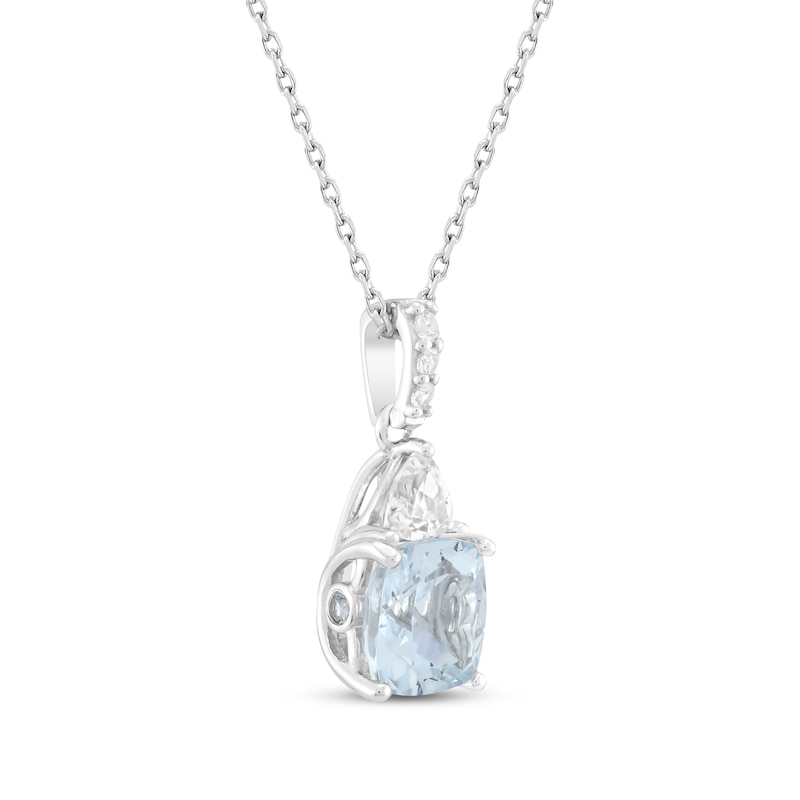 Cushion-Cut Aquamarine & White Lab-Created Sapphire Necklace Sterling Silver 18"