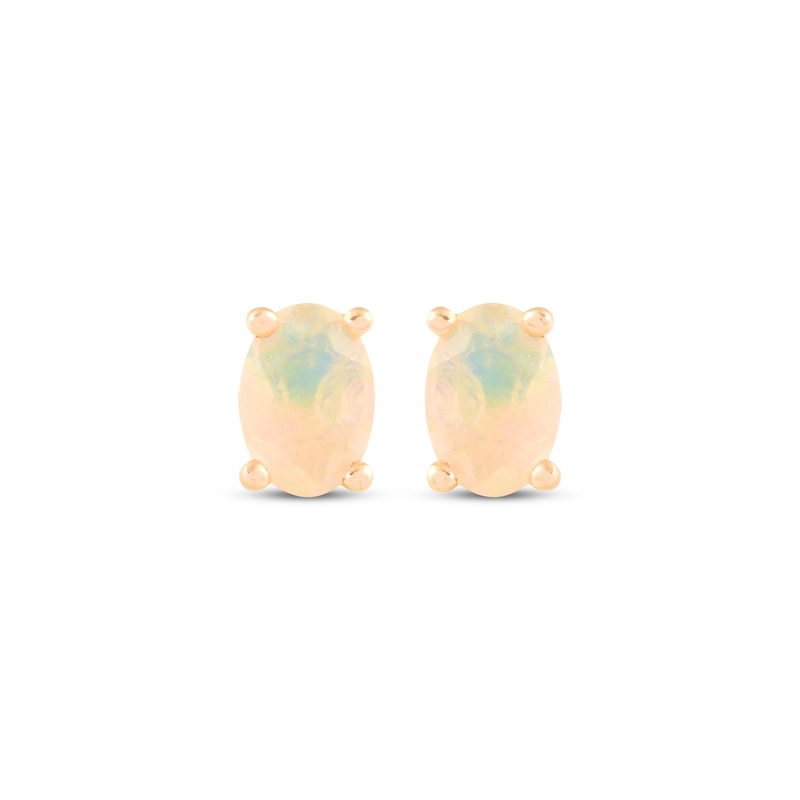 Oval-Cut Opal Solitaire Stud Earrings 14K Yellow Gold