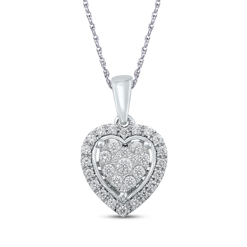 Main Image 1 of Multi-Diamond Heart Halo Necklace 1/4 ct tw Sterling Silver 18"