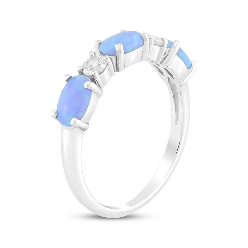 Main Image 2 of Oval-Cut Blue Lab-Created Opal & White Lab-Created Sapphire Ring Sterling Silver