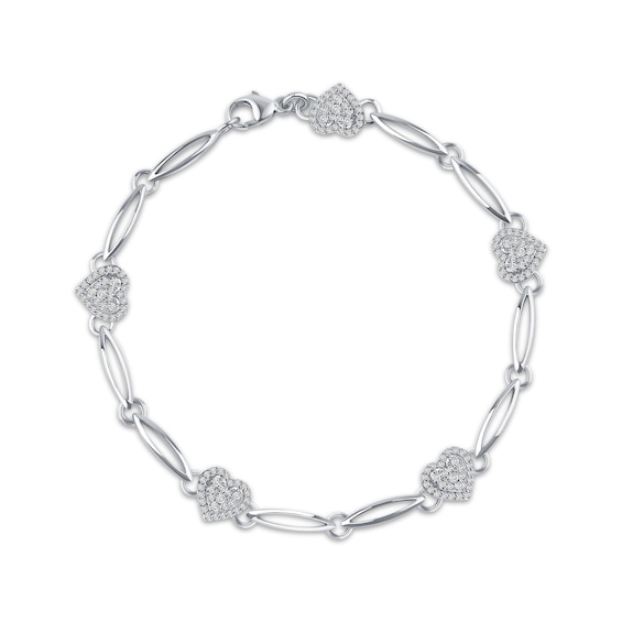 Diamond Heart Link Bracelet 1/2 ct tw Sterling Silver 7"