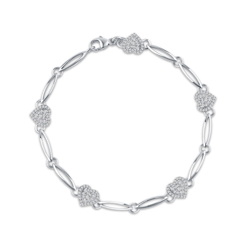 Main Image 1 of Diamond Heart Link Bracelet 1/2 ct tw Sterling Silver 7&quot;