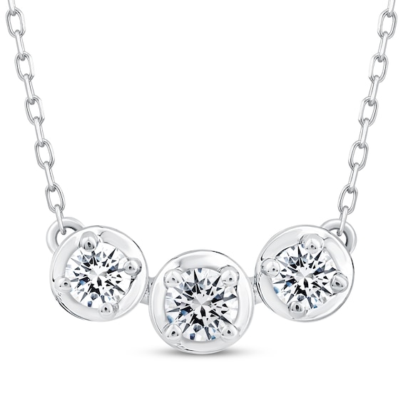 Memories Moments Magic Diamond Three-Stone Horizontal Necklace 1/2 ct tw 10K White Gold 18.5"