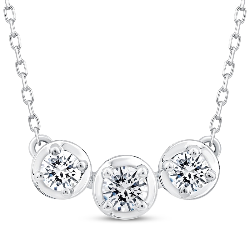 Main Image 1 of Memories Moments Magic Diamond Three-Stone Horizontal Necklace 1/2 ct tw 10K White Gold 18.5&quot;