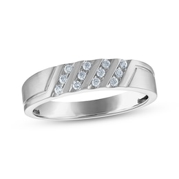 Now + Forever Men's Diamond Diagonal Wedding Band 1/6 ct tw 10K White Gold