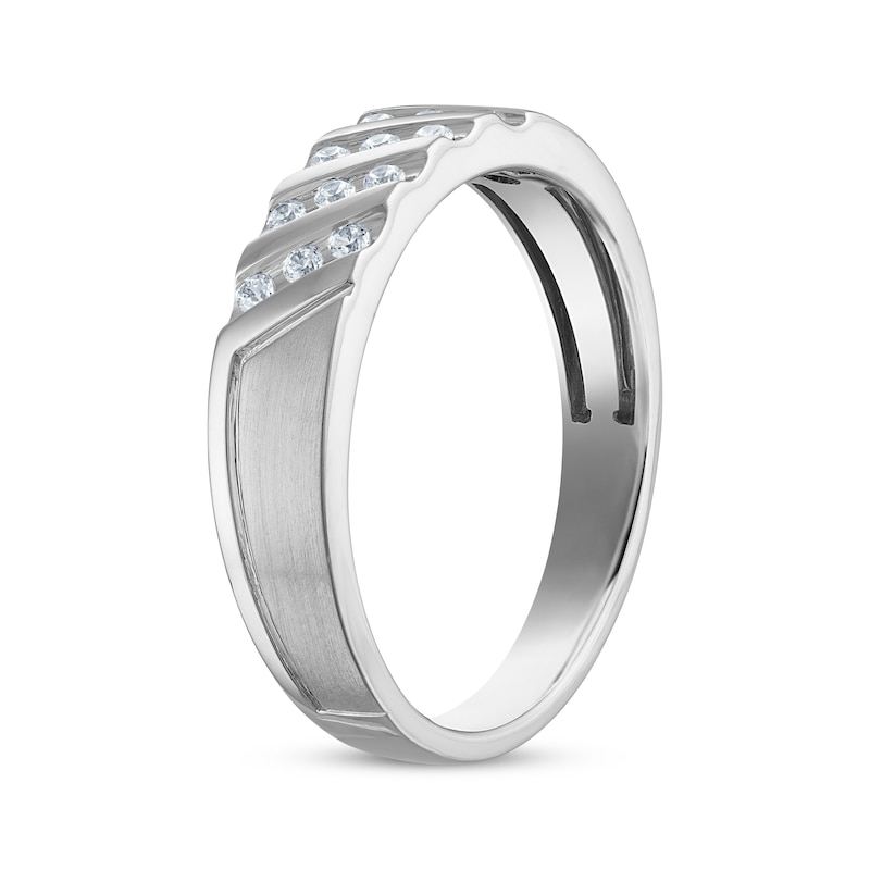 Main Image 2 of Now + Forever Men's Diamond Diagonal Wedding Band 1/6 ct tw 10K White Gold