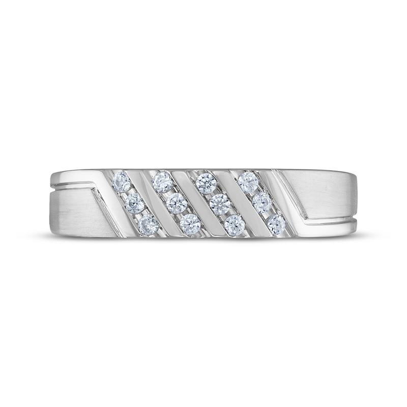 Main Image 3 of Now + Forever Men's Diamond Diagonal Wedding Band 1/6 ct tw 10K White Gold