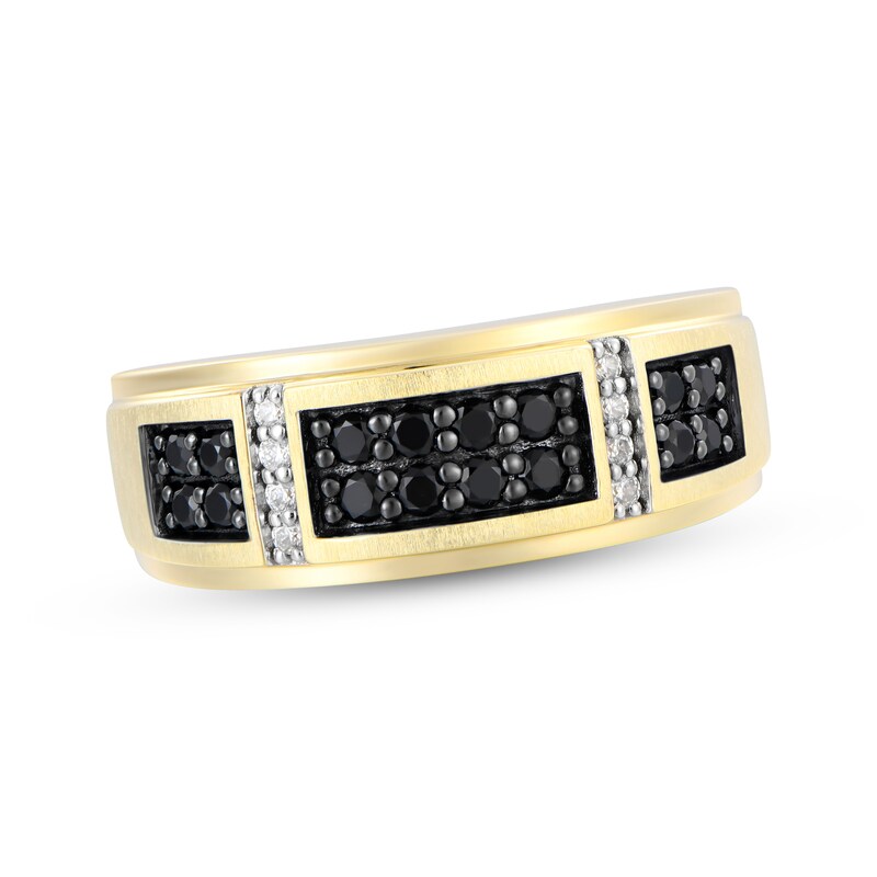 Main Image 1 of Now + Forever Men's Black & White Diamond Wedding Band 1/2 ct tw 10K Yellow Gold