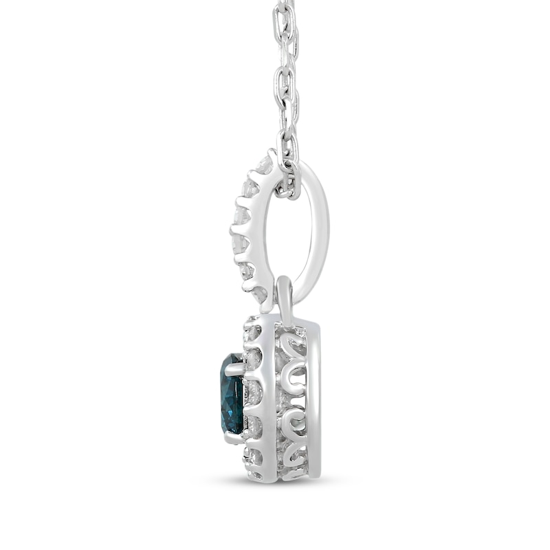 Main Image 2 of Blue & White Diamond Halo Necklace 1/3 ct tw Sterling Silver 18"