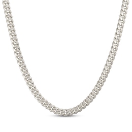 Cuban Curb Chain Necklace 6.8mm Hollow 14K White Gold 22"