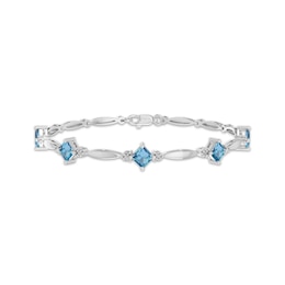 Square-Cut Swiss Blue Topaz & White Lab-Created Sapphire Bracelet Sterling Silver 7.25"