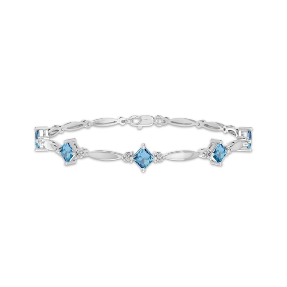 Square-Cut Swiss Blue Topaz & White Lab-Created Sapphire Bracelet Sterling Silver 7.25"