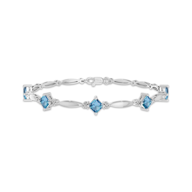 Main Image 1 of Square-Cut Swiss Blue Topaz & White Lab-Created Sapphire Bracelet Sterling Silver 7.25"