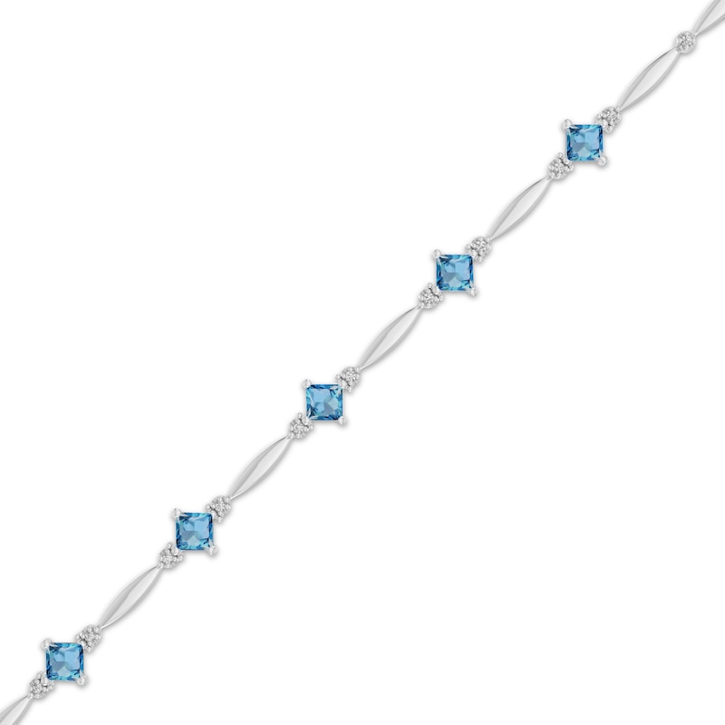 Main Image 2 of Square-Cut Swiss Blue Topaz & White Lab-Created Sapphire Bracelet Sterling Silver 7.25"