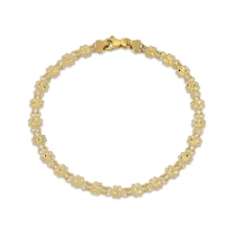 Italian Brilliance Diamond-Cut Flower Link Bracelet 14K Yellow Gold 7.5"