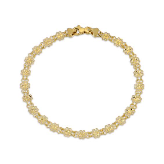 Italian Brilliance Diamond-Cut Flower Link Bracelet 14K Yellow Gold 7.5"