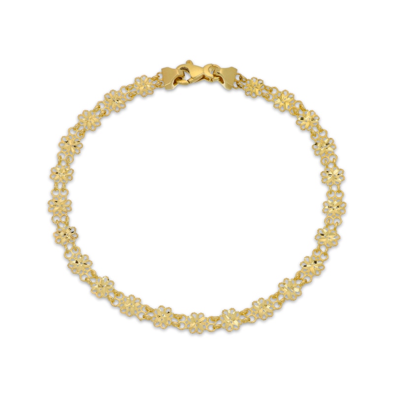 Main Image 1 of Italian Brilliance Diamond-Cut Flower Link Bracelet 14K Yellow Gold 7.5&quot;