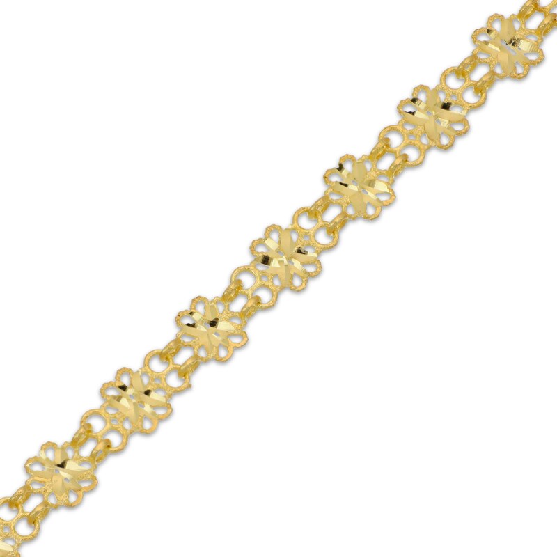 Main Image 2 of Italian Brilliance Diamond-Cut Flower Link Bracelet 14K Yellow Gold 7.5&quot;