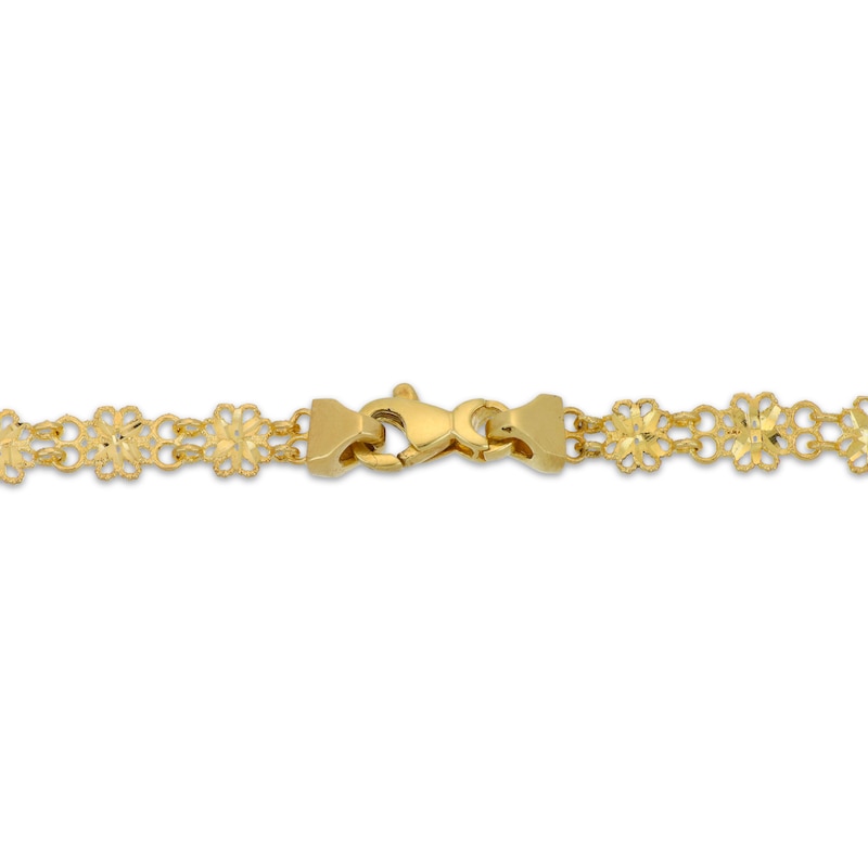 Main Image 3 of Italian Brilliance Diamond-Cut Flower Link Bracelet 14K Yellow Gold 7.5&quot;