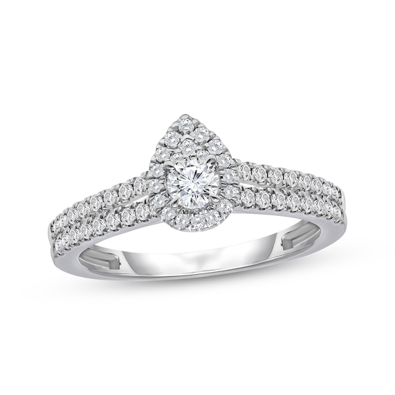 Now + Forever Round-Cut Diamond Pear-Shaped Halo Engagement Ring 1/2 ct tw 10K White Gold