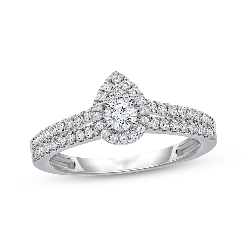 Main Image 1 of Now + Forever Round-Cut Diamond Pear-Shaped Halo Engagement Ring 1/2 ct tw 10K White Gold