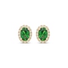 Thumbnail Image 2 of Oval-Cut Lab-Created Emerald & White Lab-Created Sapphire Halo Stud Earrings 10K Yellow Gold