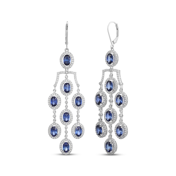 Oval-Cut Blue Lab-Created Sapphire & White Lab-Created Sapphire Chandelier Earrings Sterling Silver